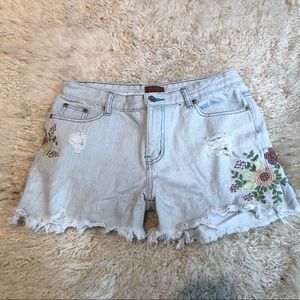 POL Embroidered Denim Shorts